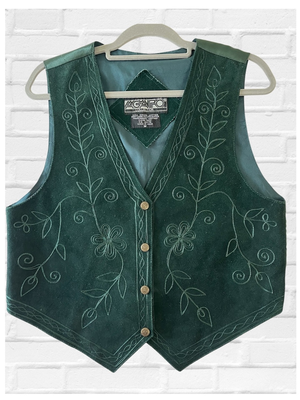 Vintage Green Embroidered Suede Vest 80’s Prairie Cottagecore BOHO Western Folk